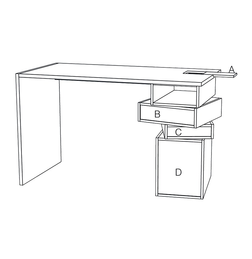 Description filaire bureau meuble bois ergonomique travail à la maison - Drugeot